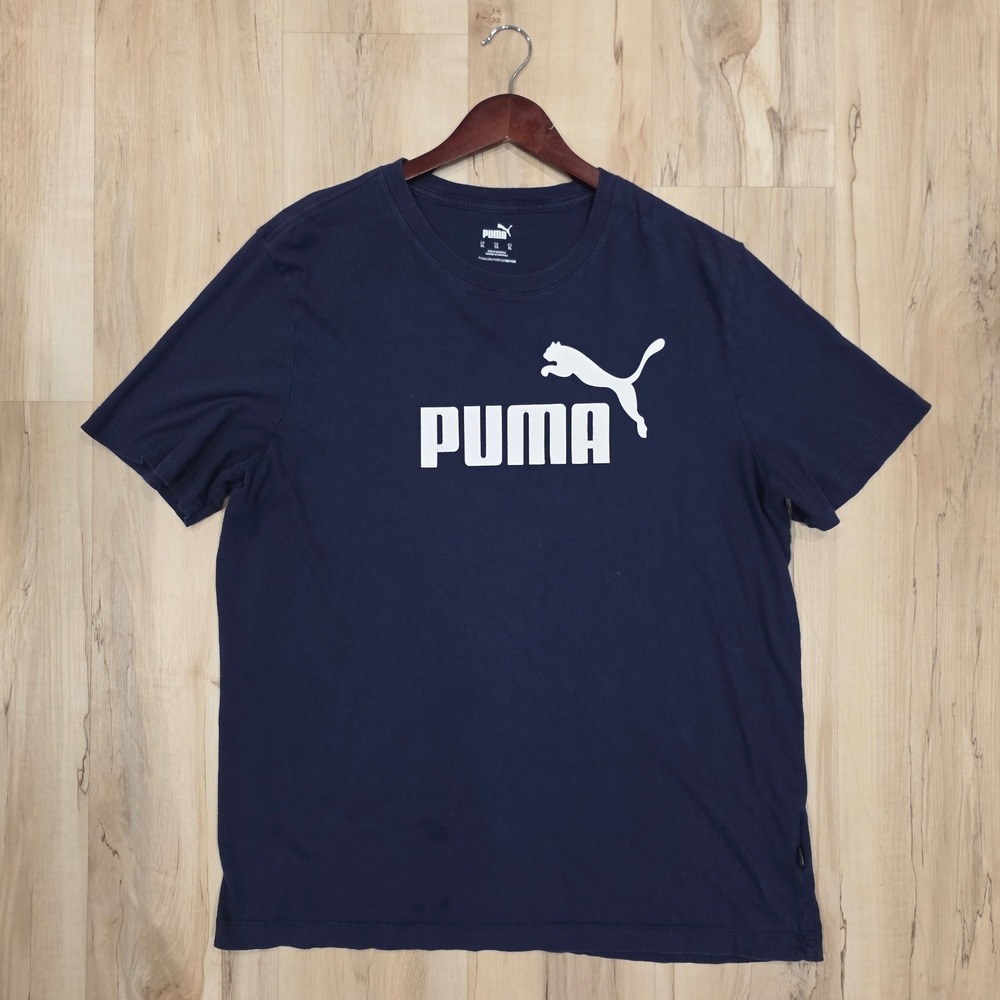 Puma Mens XL Navy Blue Big Logo Graphic Short Sleeve Crew Neck T-Shirt